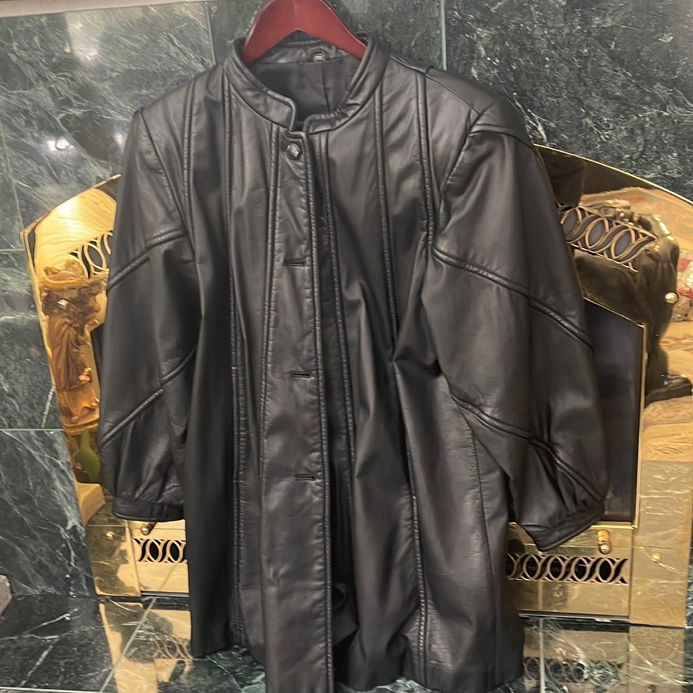 Black leather coat.  Stunning!  Size L